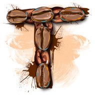 Capital Letter T created by Coffee beans
