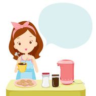 Girl Making Coffee With Talk Bubble