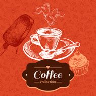 Vintage coffee background Hand drawn sketch illustration Menu N4