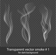 Vector set of transparent white cigarette smoke on dark background