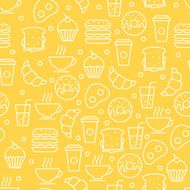 Seamless vector simple linear food pattern Breakfast illustration