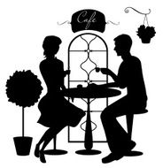 Silhouettes of couple at cafe