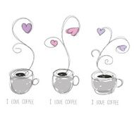 coffee mug with smoke and heart hand drawn grunge vector