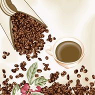 Cup of coffee and seeds background