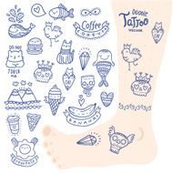 cute cartoon hand drawn doodle tattoo set