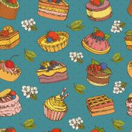 seamless pattern set of different cakes and desserts vector illustration N3