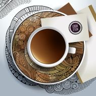 Cup of coffee with ornaments
