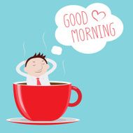 Businessman thinking good morning on a cup - Vector N3