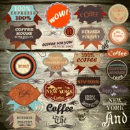 vector vintage labels on wooden texture