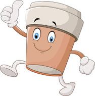 Cartoon coffee cup giving thumbs up