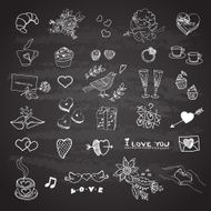 Doodle set to the Valentine&#039;s Day on a blackboard