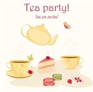 Elegant tea party invitation template with teacups and sweets
