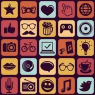 Vector seamless pattern with trendy hipster icons and pictograms