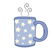Blue Colored Coffee Mug with Yellow Stars and Swirling Steam