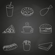 fast food restaurant outline icons on black board eps10
