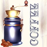 Coffee background realistic coffee mill