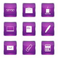 Office Work Square Vector Violet Icon Design Set N10