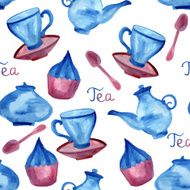 Vector Watercolor Seamless Tea Time Pattern N2