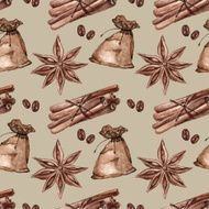 Seamless pattern with cinnamon star anise spices N3