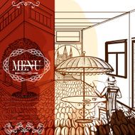 Brochure or menu design with hand drawn street cafe