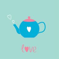 Blue and pink teapot with hearts Love card