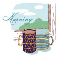 Cute hand drawn morning cups coffee and tea vector