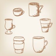 Vector set of hand drawncoffee mugs and cups
