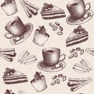Seamless coffee background with hand drawn elements isolated on