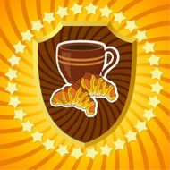 Shield with coffee and croissants