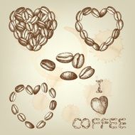 vintage hand drawn coffee heart illustrations