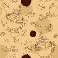 Seamless pattern with cup coffee beans and blots N2