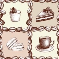 Seamless coffee background with hand drawn elements