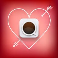 cup of coffee and heart with arrow vector background