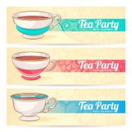 three banners with a cups of tea