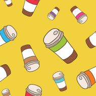 Cute cartoon doodle seamless pattern with coffee cup