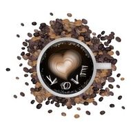 Hot Coffee with Heart Shape and Love Word