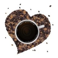 Hot with Heart Shape of Coffee Beans