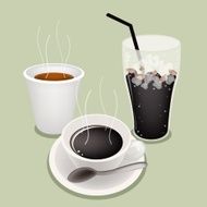 Hot and Iced Coffee on Green Background
