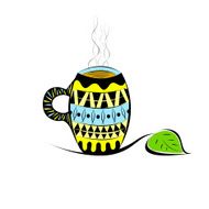 Cup in ethnic style with tea or coffee