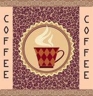 Coffee label with cup and beans frame