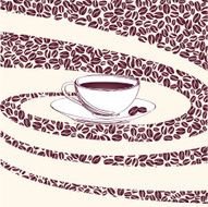 coffee cup over beans wavy background