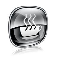 coffee cup icon black glass isolated on white background
