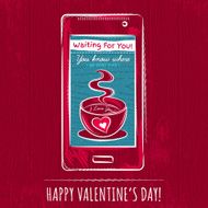 red valentine card with smart phone vector