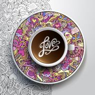 Cup of coffee and hand drawn love doodles