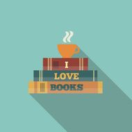 Books and cup of tea flat illustration