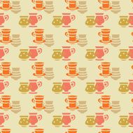 eamless pattern with silhouettes tea coffee cups