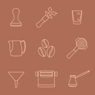 outline coffee barista instruments icons set