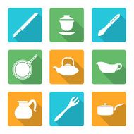 flat style white dinnerware icons set