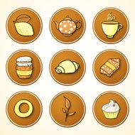 Set tea and sweets round icons
