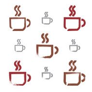 Set of hand-drawn coffee cup icons brush drawing signs